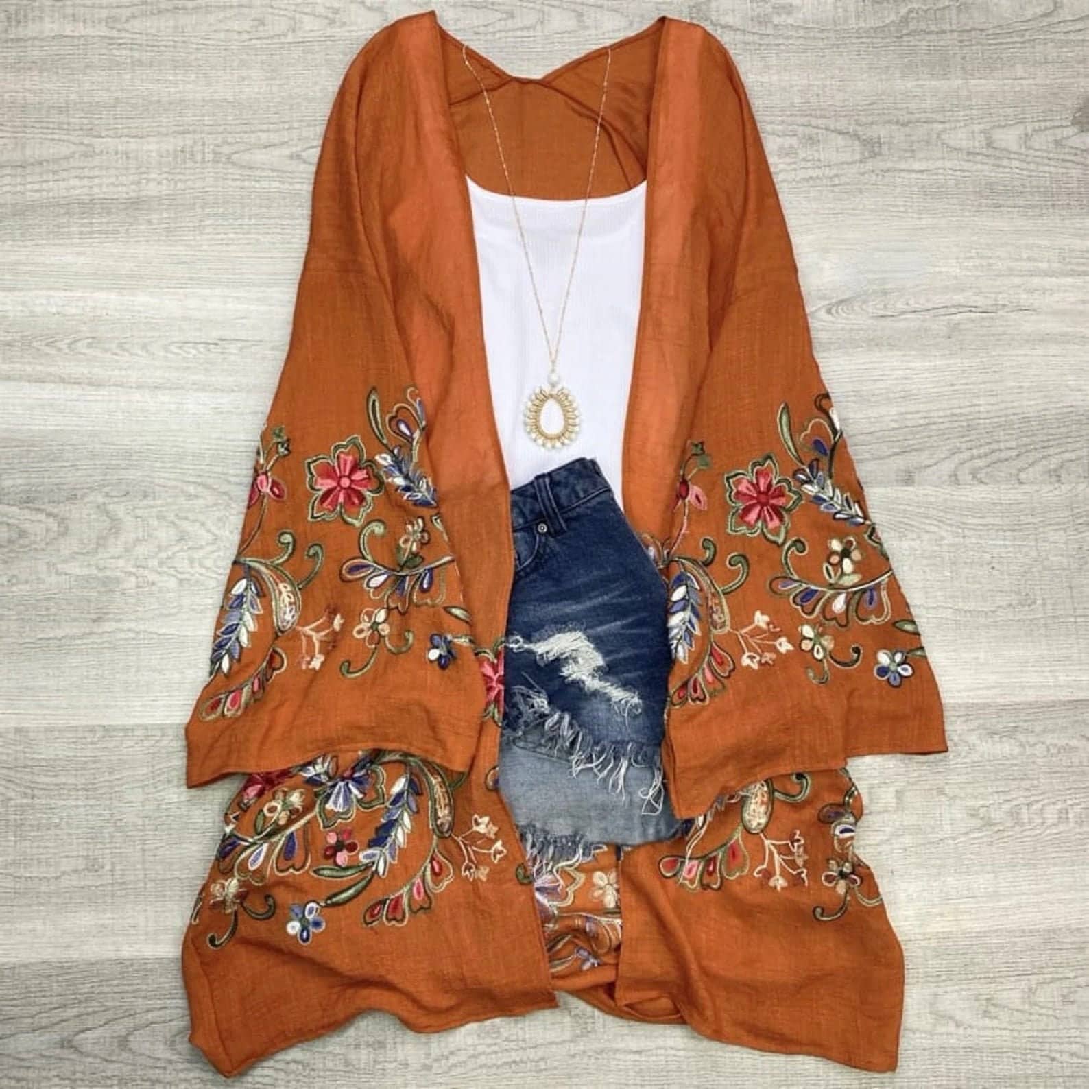 Long sleeve Embroidered Bohemian Kimono