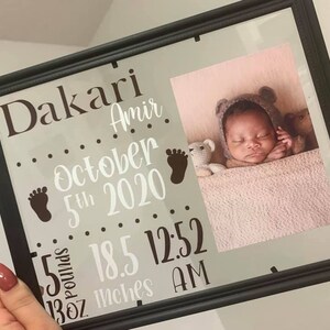 Baby Frame, Picture Frame, Custom Frame, Baby Stats, Home Decor