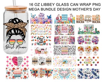 Mega BUNDLE Designs Blessed Mama 16oz Libbey Glass Can, Mama Butterfly Flower Frosted Glass, Mom  Libbey Cup, Mother's Day Digital Download