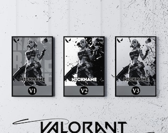 Raze, Custom and Personalized Valorant Agent Poster, Gaming Room Decor, Black and White Style, Printable Wall Art, Digital Download