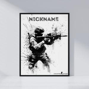 Aangepaste en gepersonaliseerde Counter Strike-gameposter, gamingkamerdecor, zwart-witstijl, afdrukbare muurkunst, digitale download