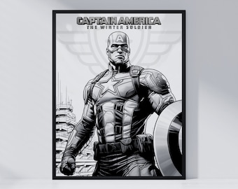 Captain America Poster: Black and White Movie Room Decor (Digital Download)
