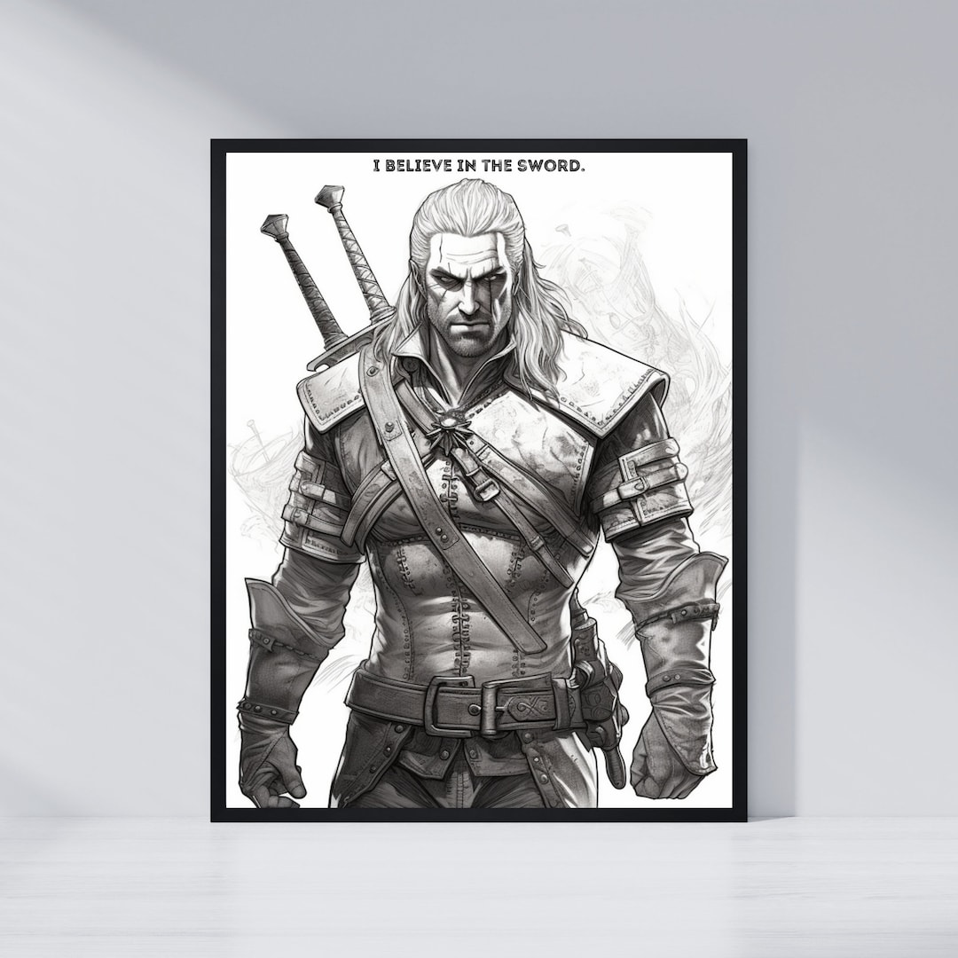 Geralt of Rivia, the Witcher Game Poster, Gaming Room Decor, Black and White Style, Printable ...