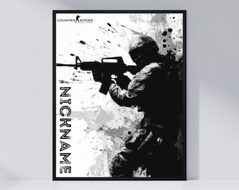 Custom Counter Strike Poster: Black & White Gaming Room Decor (Digital Download)