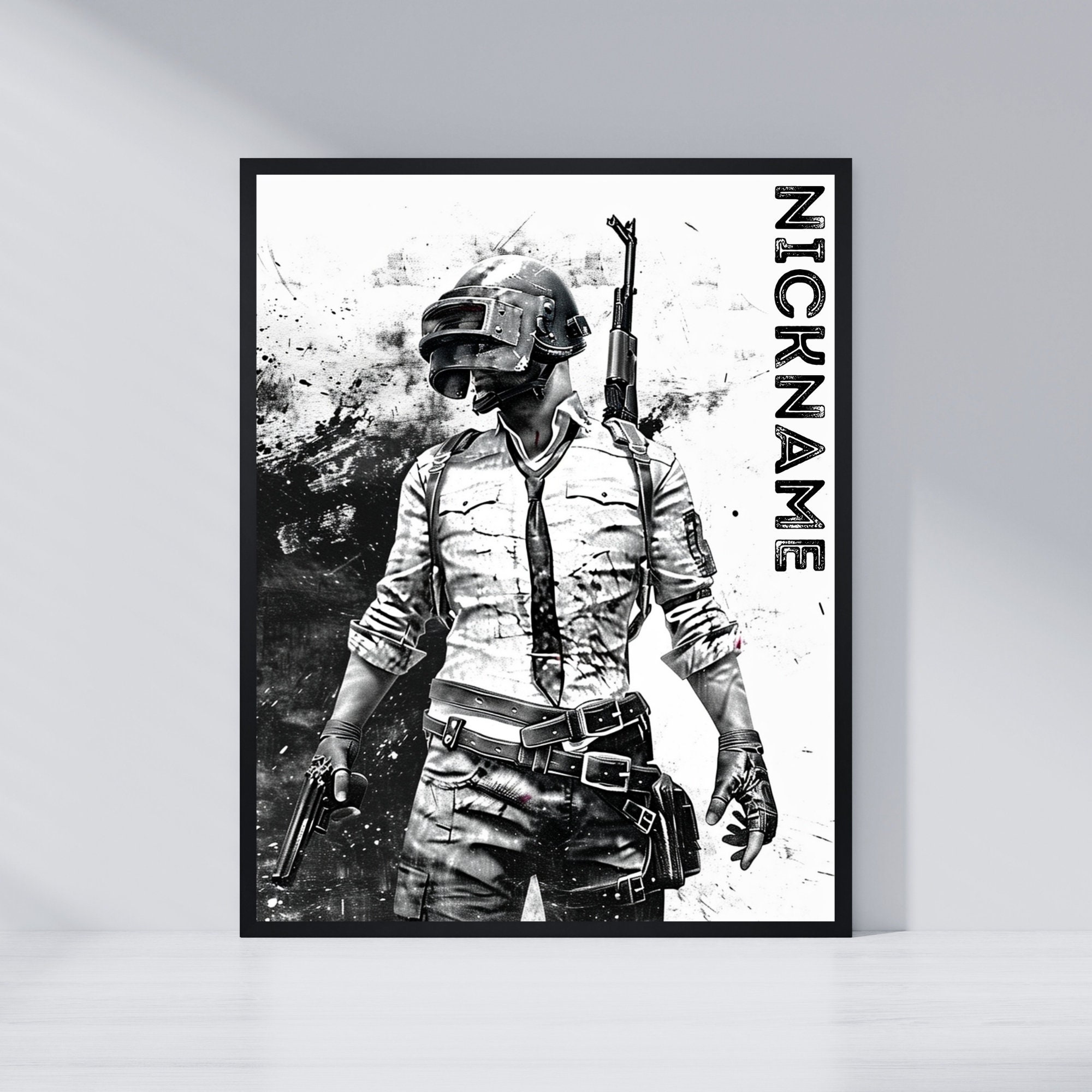 Custom and Personalized PUBG Game Poster, Gaming Room Decor, Black and White Style, Printable Wall Art, Digital Download