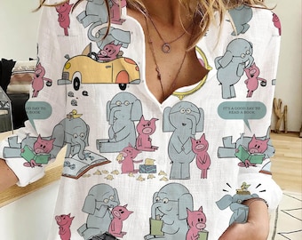 Elephant and Pig Friends Shirt, Book Lover Teacher Blouse, Reading Classroom Top, Librarian Gift, Preschool Teacher Outfit