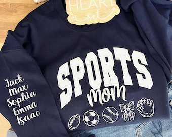Custom Sports Mom Sweatshirt | Glitter Applique Embroidery | Personalized Name & Sport Icon | Mom Life Gift | Team Spirit Shirt