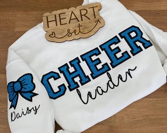 Personalized Embroidered Cheerleader Sweatshirt | Custom Team Crewneck | Cheer Bow Shirt | with Name on Sleeve | Cheerleading Shirt