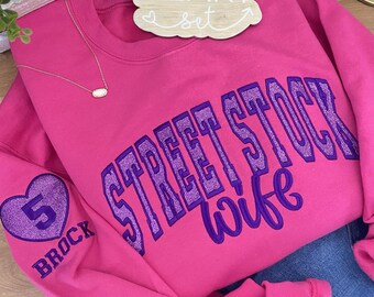 Racing Wife Embroidered Sweatshirt | Personalized Race Team Support| Custom Race Mom Shirt| Personalized Sleeve