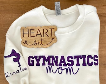 Personalized Embroidered Gymnastics Mom Sweatshirt | Custom Gymnastic Crewneck | Gymnast Shirt | Name on Sleeve | Gymnastic Shirt
