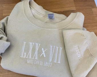 Embroidered 70 x 7 Sweatshirt | Christian Crewneck | Christian Forgive Sweatshirt | Faith Sweatshirt | Embroidered Crewneck | Matthew 18:22