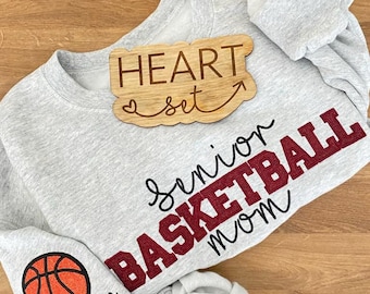 Personalized Embroidered Basketball Mom Sweatshirt | Custom Team Crewneck | Basketball Mama Shirt | Kids Name on Sleeve | Senior Basketball