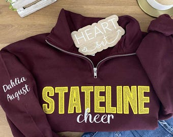 Custom Football Mom Quarter Zip Pullover | Personalized Spirit Wear with Player Name | Game Day Sweatshirt | Team Colors Glitter Zip