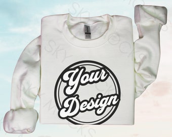 White Gildan 18000 Sweatshirt, Gildan 18000 White Sweatshirt Mockup G180 White Crewneck, Gildan 1800 Mockup, Sky Background Mockup