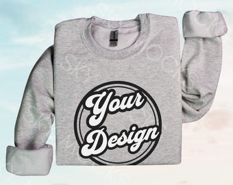 Ash Gildan 18000 Sweatshirt, Gildan 18000 Ash Sweatshirt Mockup G180 Ash Crewneck, Gildan 1800 Mockup, Sky Background Mockup
