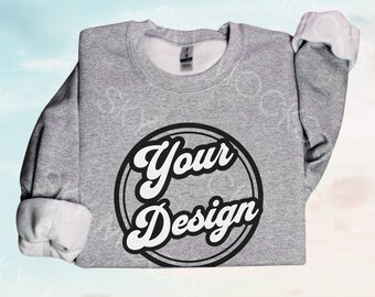 Sport Grey Gildan 18000 Sweatshirt, Gildan 18000 Sport Grey Sweatshirt Mockup G180 Sport Grey Crewneck, Gildan 1800, Sky Background Mockup