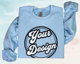Light Blue Gildan 18000 Sweatshirt, Gildan 18000 Light Blue Sweatshirt Mockup, Light Blue Crewneck, Gildan 1800, Sky Background Mockup