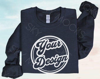 Black Gildan 18000 Sweatshirt, Gildan 18000 Black Sweatshirt Mockup, Black Crewneck, Gildan 1800, Sky Background Mockup