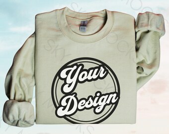 Sand Gildan 18000 Sweatshirt, Gildan 18000 Sand Sweatshirt Mockup, Sand Crewneck, Gildan 1800, Sky Background Mockup