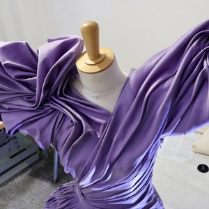 Sculpture dress. Draped dress with fabric manipulation in purple taffeta silk. Party, wedding image 1