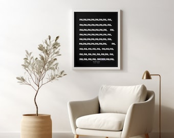 Puede incluir: Una impresión enmarcada en blanco y negro con el texto "FAIL FAIL FAIL FAIL FAIL FAIL FAIL, FAIL, FAIL FAIL FAIL FAIL,FAIL, FAIL,FAIL, FAIL, FAIL FAIL FAIL FAIL FALFALFAL, FAIL FAIL, FAIL, FAR, FALFALFAL, FAR, FAIL FAIL FAIL FAIL FAIL FAIL FAIL, FAIL, FAIL FAIL FAIL FAIL, FAIL,FAIL,FAIL, FAR FAIL, FAIL, FAIL, FAIL, FAIL, FAIL,FAIL, FAIL FAIL, FAIL, FAIL, FAIL, FAIL, FAIL,FAIL, FAIL, FAIL, FAIL, FAIL, SUCCESS, FAIL FAL" impreso en ella. La impresión está colgada en una pared blanca sobre un sillón blanco.