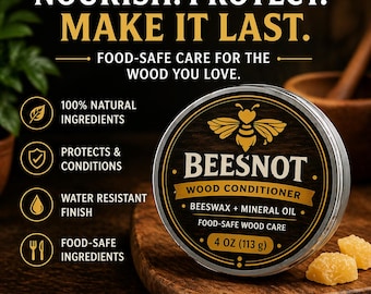 Acondicionador de madera / Cera de abeja + Aceite mineral / Apto para uso alimentario / Aceite acondicionador para tablas de cortar / Beesnot lata de 113 g