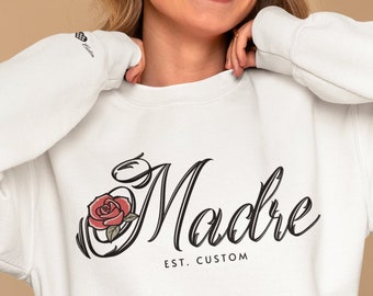 Custom Mom Sweatshirt with kid name on sleeve, Gift for her, Mommy Outfit, Pregnancy Announcement, Mothers Day Crewneck