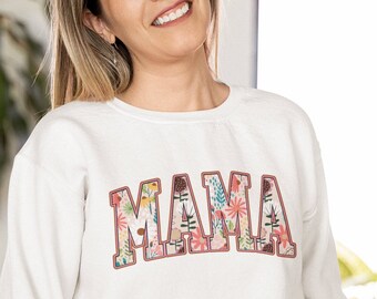 Custom Mama sweatshirt with kid name on sleeve, Gift for her, Mom outfit, Pregnancy Announcement, Mothers Day Crewneck