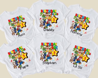 Custom Super Mario Birthday Shirt Kids Family Mario Party Tee, Super Daddy and Mommy Birthday Gift, Birthday Boy Shirt, Birthday Squad Tee
