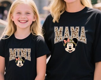 Mama i Mini Koszulka, Disney Leopard Mama i córka Trip Bluza, Mama i Mini Mouse T-shirt, Mini Mom Tee, Disney Mothers Day Gift