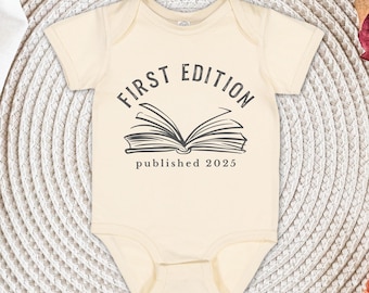 First Edition Baby Bodysuit, Announcement Baby Onesie®, Custom Published Shirt, Baby Shower Gift, Librarian Baby Gift, Christmas Gift