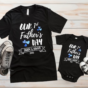 Our First Father&#39;s Day Together Matching Design Shirts and Bodysuit – Daddy & Children T-Shirt, Father&#39;s Day Personalised Fathers Day Gift