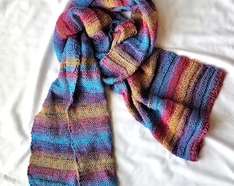 Hand Knit Ombre Scarf | Colorful Ribbed Winter Wrap | Cozy Handmade Knitwear | Chunky Ombre Knit Scarf