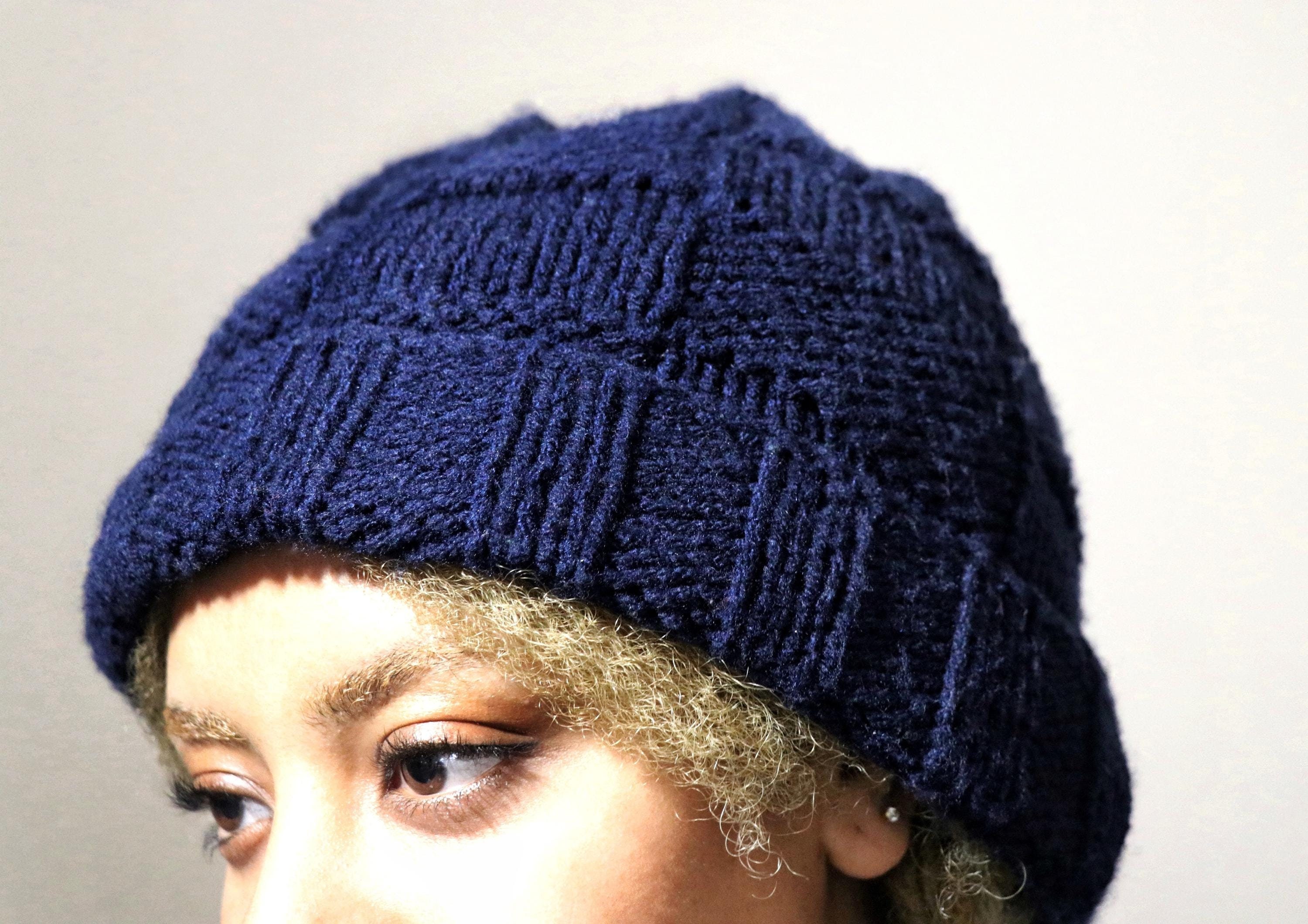 Handmade knit winter hat mohair navy blue one size fits most girls women Hand Knit Hat In Women main image 3