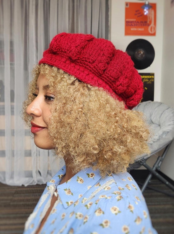 Custom Red Knit Beret Hat – Hand Knit French Style Winter 