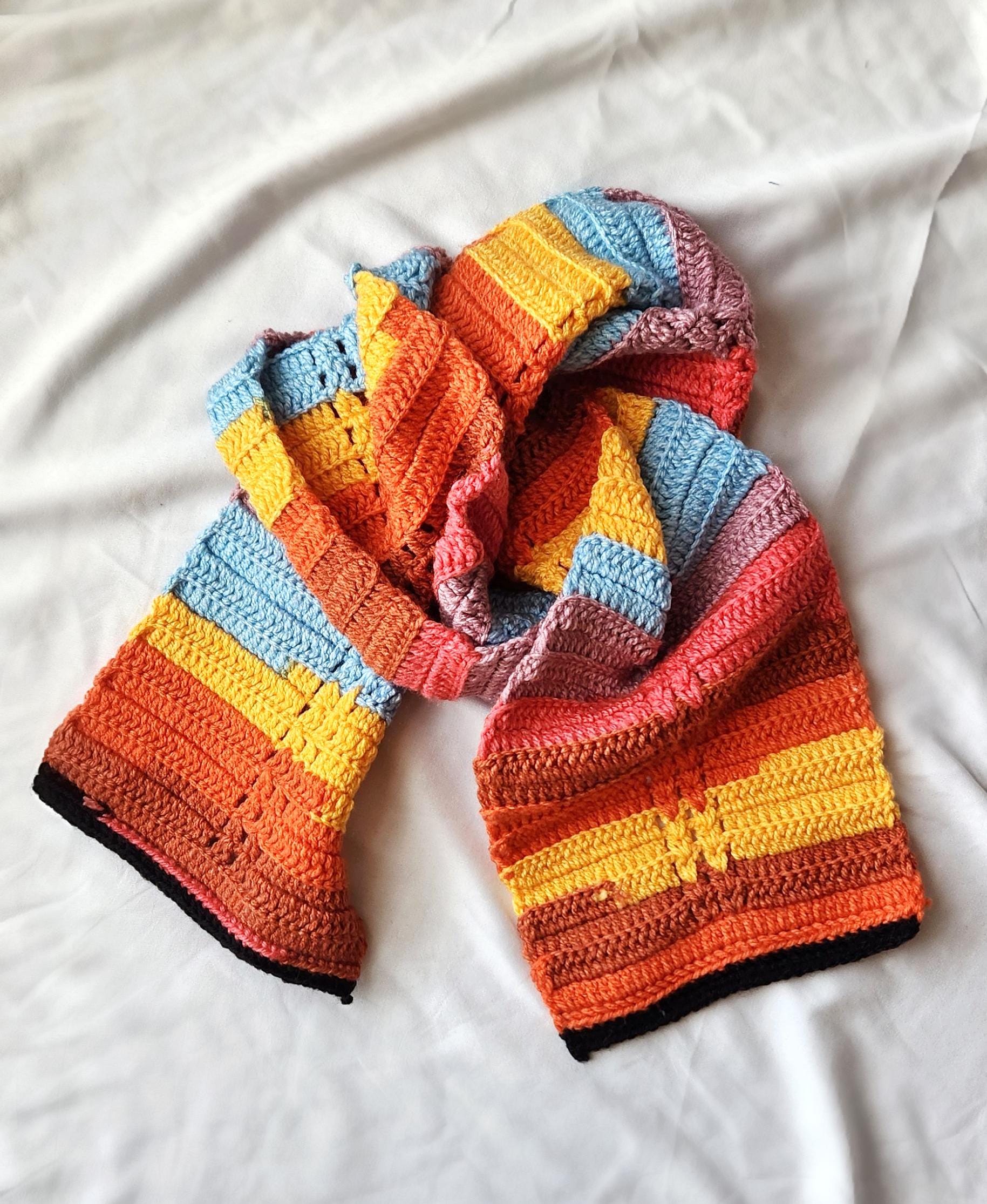 Hand Knit Oversized Scarf: Colorful Ribbed Knit Shawl
