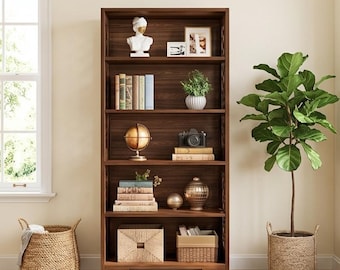 6 Tier Tall Bookcase | Vintage Modern Open Shelves Bookshelf for Home Office & Living Room