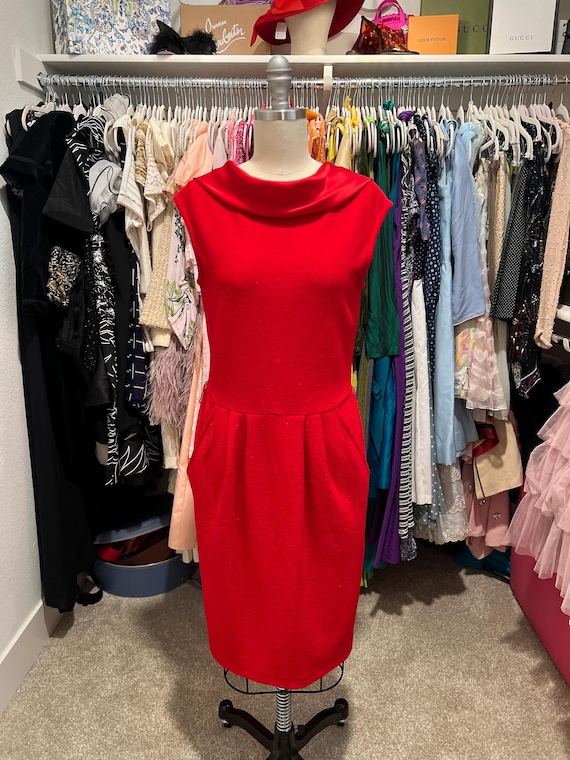 St. John Red Knit Cocktail Dress: Satin Cowl Neck, USA Made - Etsy St. John Red Knit Cocktail Dress: Satin Cowl Neck, USA Made - Etsy