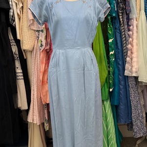 Vintage 1950s Blue Dress & Jacket Set: Hand-Beaded Midi