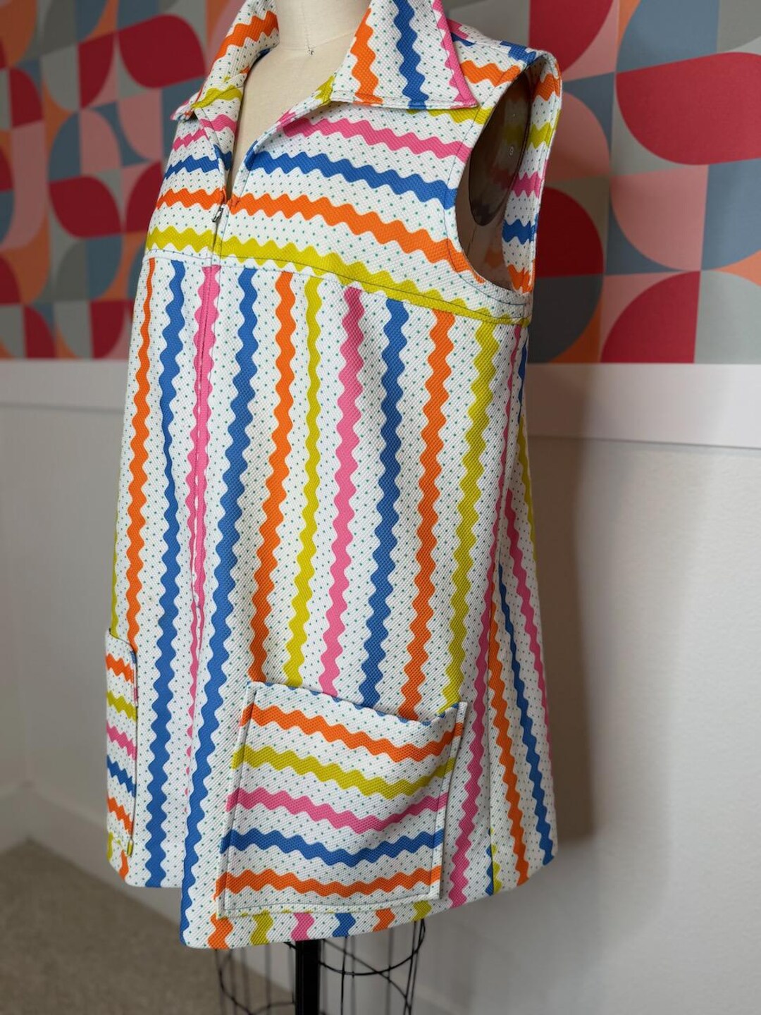 1970s Rainbow Ric-rac Tunic Dress • Vintage Mod Lounge Top - Etsy