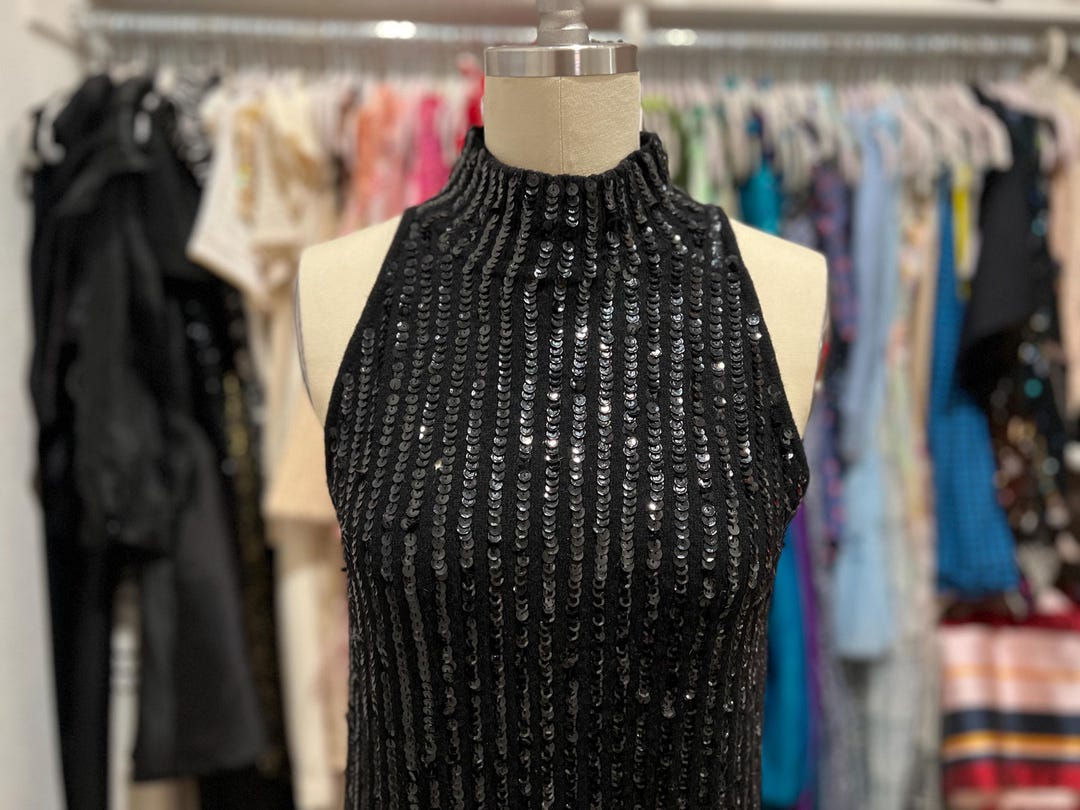 Vintage Plunging Sequin Mini Dress (S)