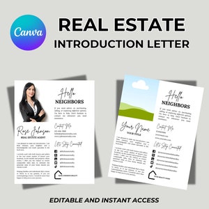 Real Estate Buying or Selling Flyer Hello Neighbor Letter Farming Flyer Realtor  Introduction Letter Real Estate Marketing Canva Template
