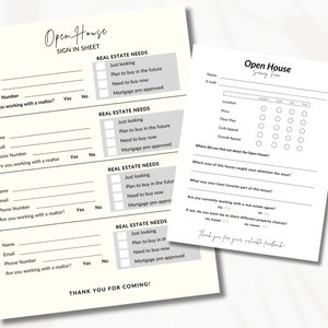 Opendeurdag onroerend goed Afdrukbare aanmeldingsbladen Aanpasbare digitale formulieren Sjabloon voor registratie Aanwezigheidslogboeken en feedbackrecord
