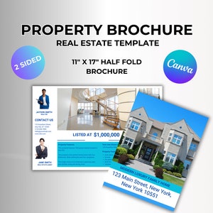 Brochure immobiliare Brochure immobiliare Marketing immobiliare / Brochure piegata a metà Volantino di quotazione Brochure Open House Brochure Canva 2 lati