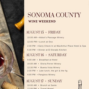 Sonoma Wine Itinerary Template