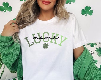 Camisa de mamá del día de San Patricio, camisa de mamá afortunada, camiseta de trébol de cuatro hojas, linda camisa de mamá del día de San Patricio, camisa divertida de mamá irlandesa, regalo para mamá