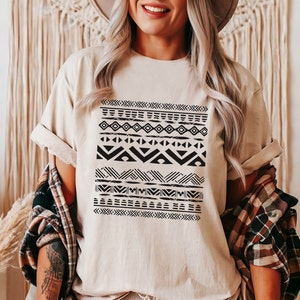 Tribal Boho Tee, Tribal Pattern t-shirt, Tribal Stripes, Boho Stripes, Vintage Tribal Shirt