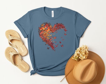 Butterfly Heart Shirt, Butterfly Lovers T-Shirt, Wilderness Lover Shirt, Teacher Shirt, Nature Lover Shirt, Boho Butterflies Tee, Mom Gift