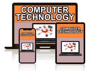 May include: Illustration of a computer network with a globe at the center. The image is displayed on a laptop, tablet, and smartphone. Each device has the text "COMPUTER TECHNOLOGY" on the screen.