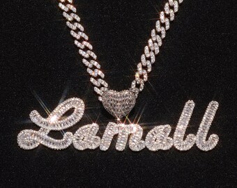 Ice Out Luxury Personalized Bling-bling Nameplate Cuban Chain Necklace - Custom Words/Letters Pendant - Hip Hop Jewelry